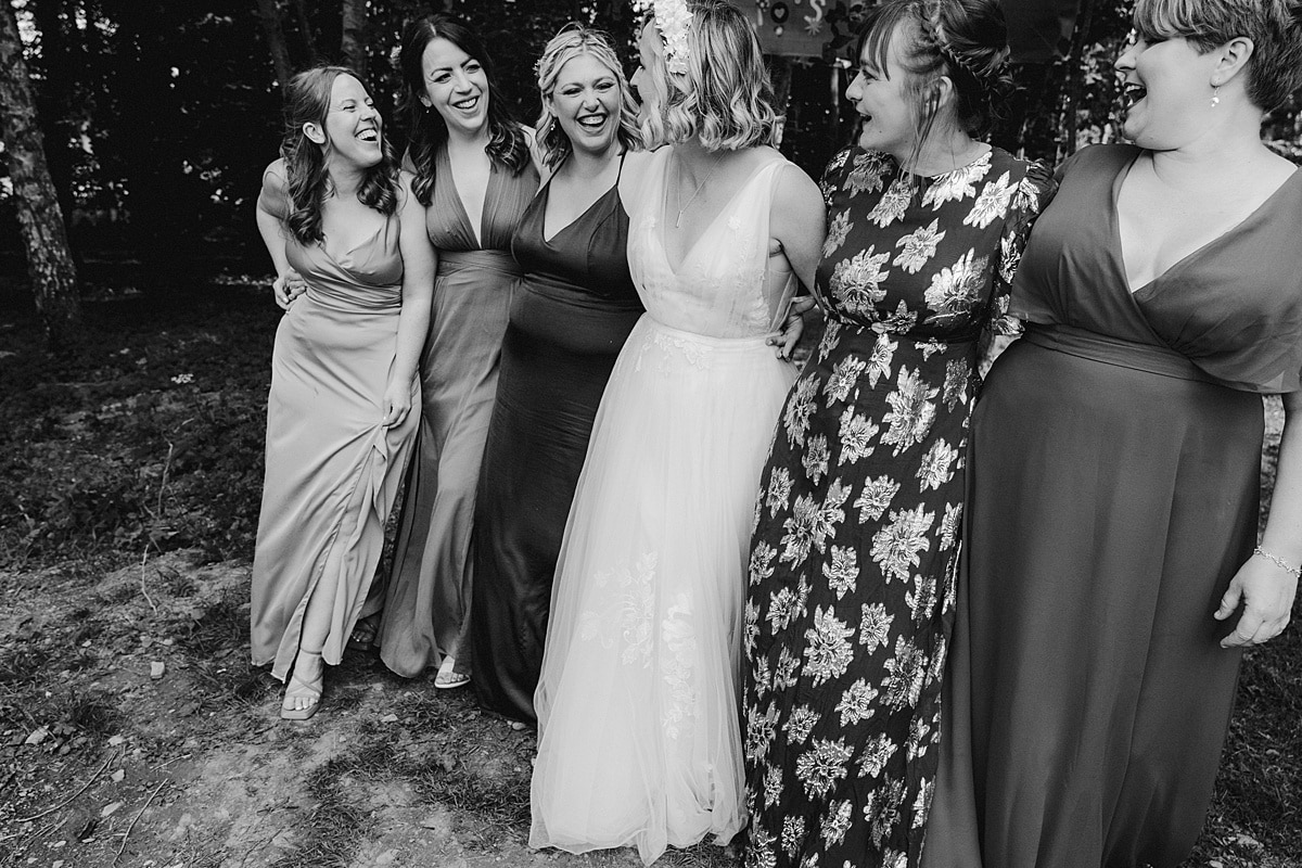 Candid Shropshire wedding photography of bride and bridesmaids