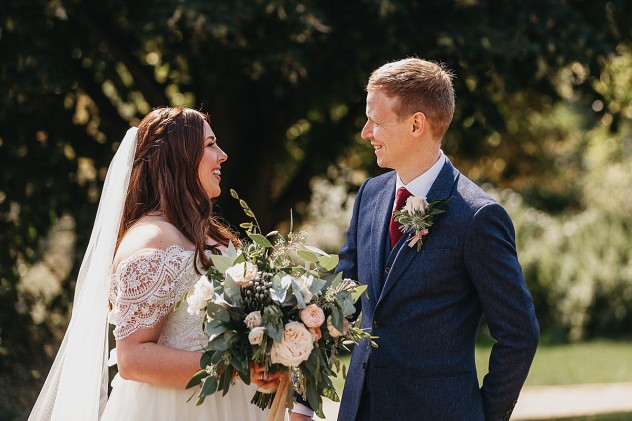 Bride and Groom first look at Dovecote Events
