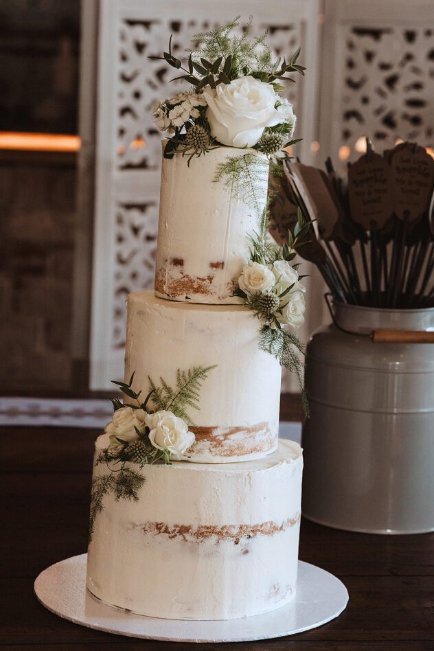 Semi naked wedding cake in the Coach House at Iscoyd Park