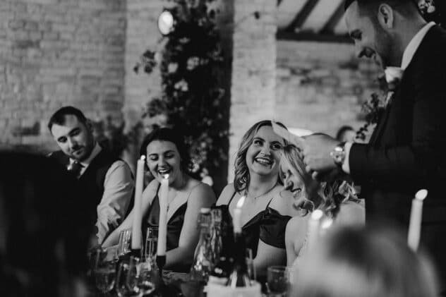 Guests react to groom speech at Iscoyd Park wedding