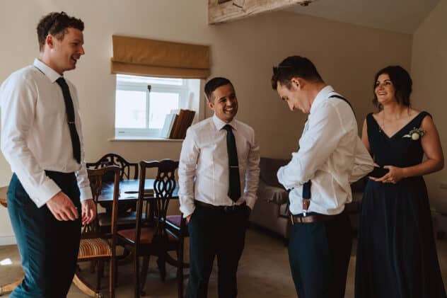 Groom getting ready at Pimhill barn wedding
