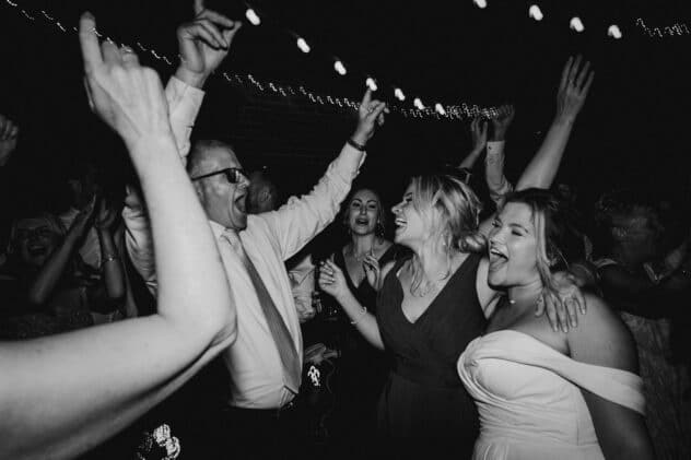 Guests dancing at Pimhill barn wedding