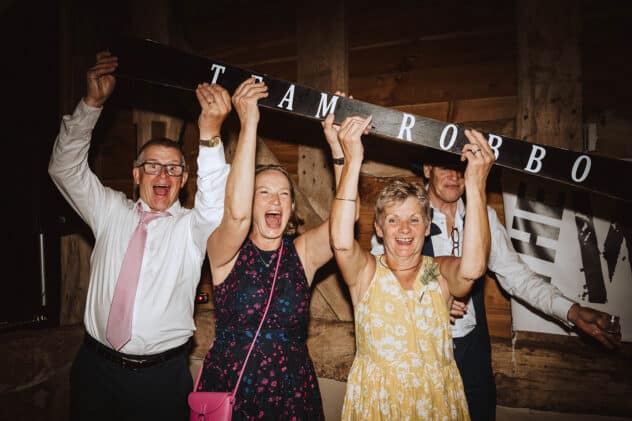 Team Robbo ski shot at Pimhill barn wedding