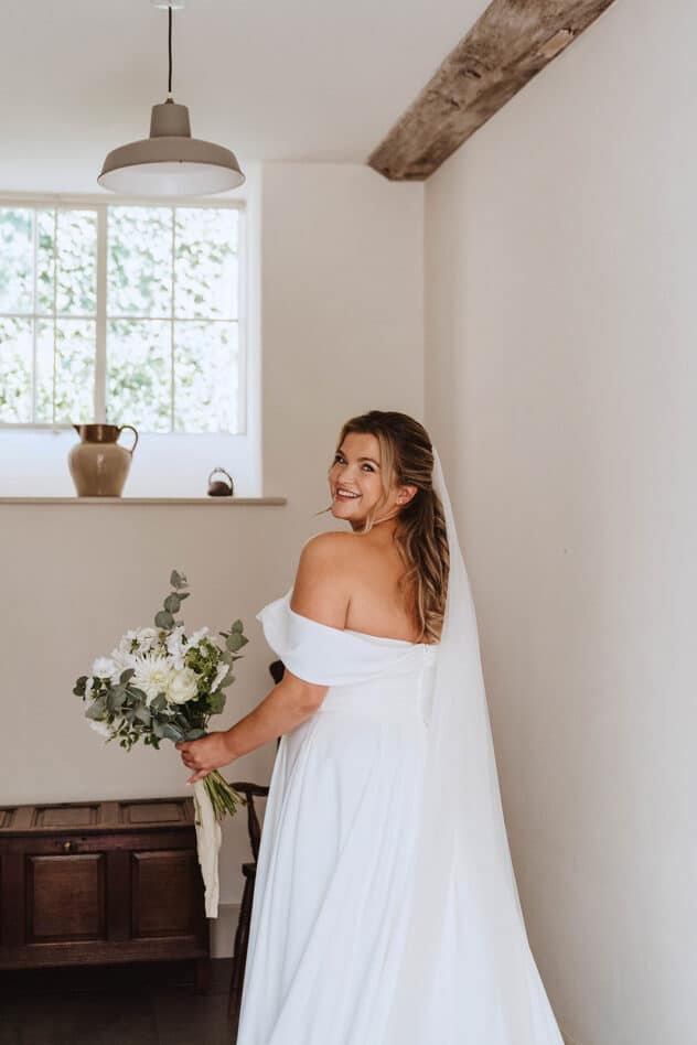 Bride in Stella York wedding dress at Pimhill barn wedding