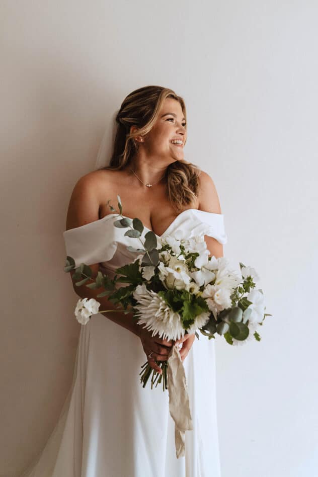 Bride in Stella York wedding dress at Pimhill barn wedding