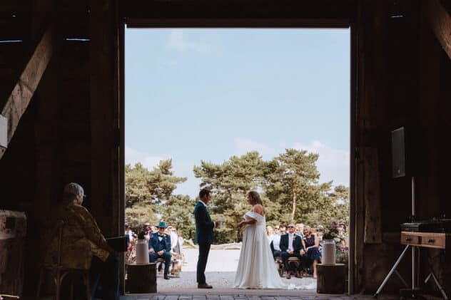 Bride and groom exchange vows at Pimhill barn wedding