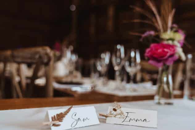 Place names at Pimhill barn wedding