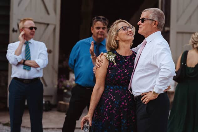 Candid of wedding guests at Pimhill barn wedding