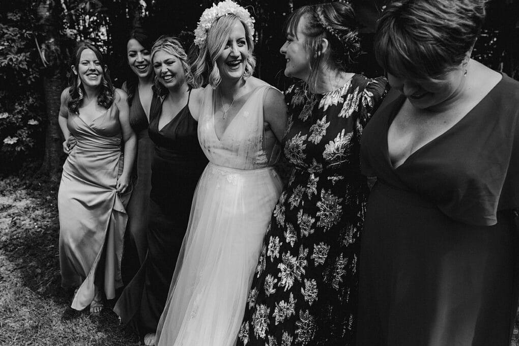 Candid Shropshire wedding photography of bride and bridesmaids
